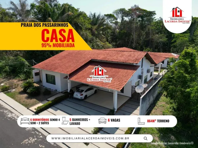 Praia dos Passarinhos, Casa 6 quartos/Suítes, lazer amplo, 864m² Terreno, 600m² edificado