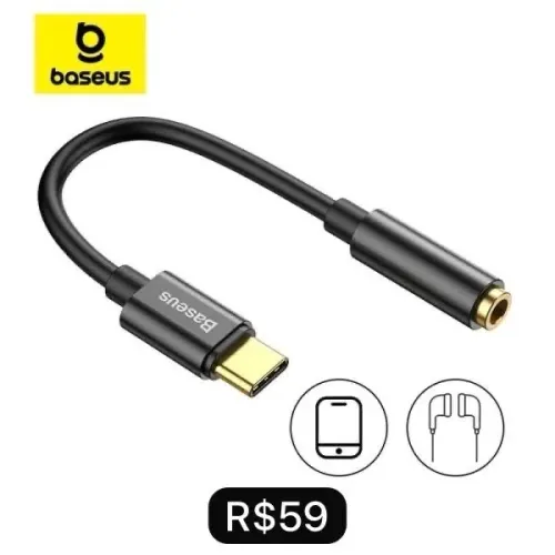 Cabo Usb C Baseus Adaptador plug 3,5mm - Produto Novo