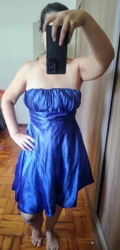 Vestido Curto Tomara que Caia Azul Royal Acetinado