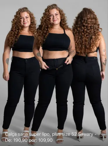 Calça sarja super lipo, plus size 52, Sawary