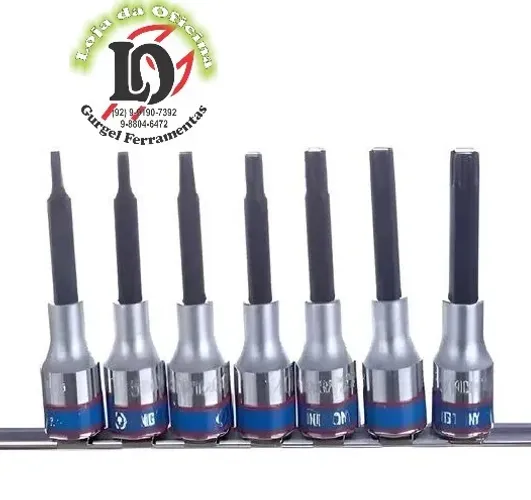Jogo de Soquete Tipo Torx macho longo c/ 7 pcs T20, T25, T30, T40, T45, T50 e T55 - King T