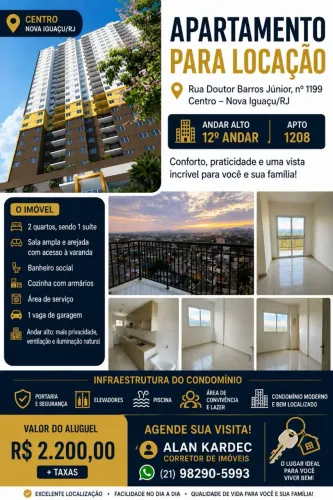 ALUGO APARTAMENTO 02 QUARTOS. BAIRRO: CENTRO DE NOVA IGUAÇU/RJ