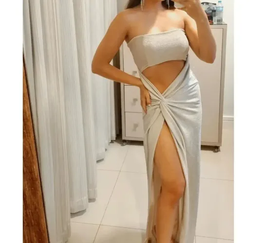 Vestido longo lurex rose