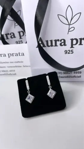 Brinco fio cravejado Prata 925 legítima