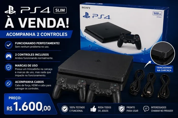 Ps4 - 2 controles - Caixa original e cabos