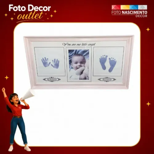 Quadro Recordação do Bebê - Foto + Mãozinhas + Pezinhos