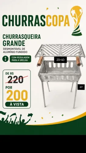 Churrasqueira Grande Desmontável de Alumínio fundido com regulagem para a Grelha 