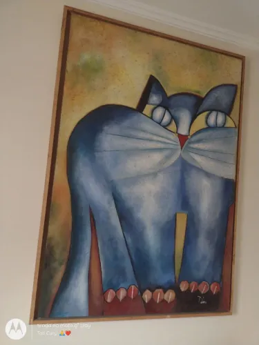 Vendo lindo quadro grande antigo de gato colorido