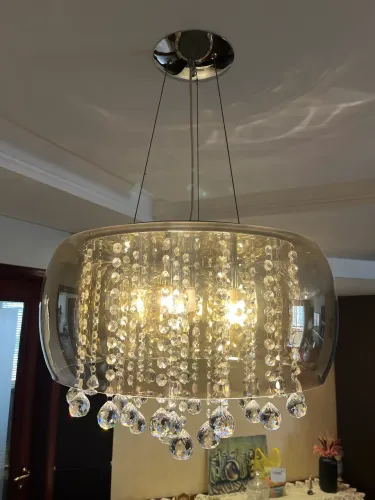 Lustre vidro âmbar e cristais 