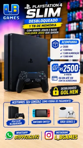 Ps4 slim 1 tb desbloqueado ( 3 meses garantia )