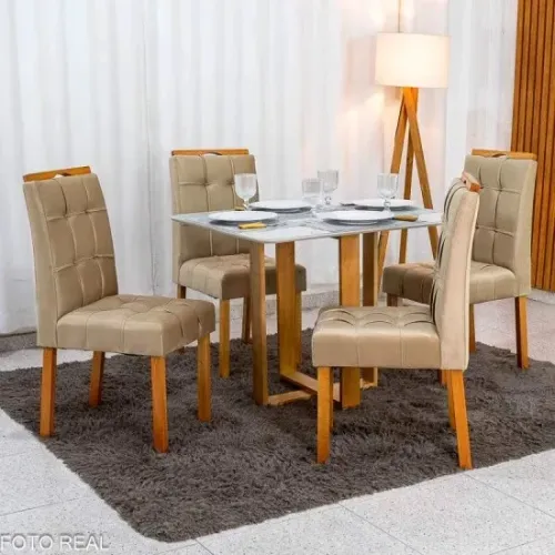 Mesa de Jantar Madrid 100x80 C/4 Cadeiras em Veludo MDF rf24 S