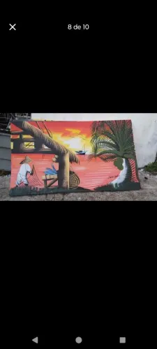 Telas com armação, pintada a mão no tecido de algodão bruto.