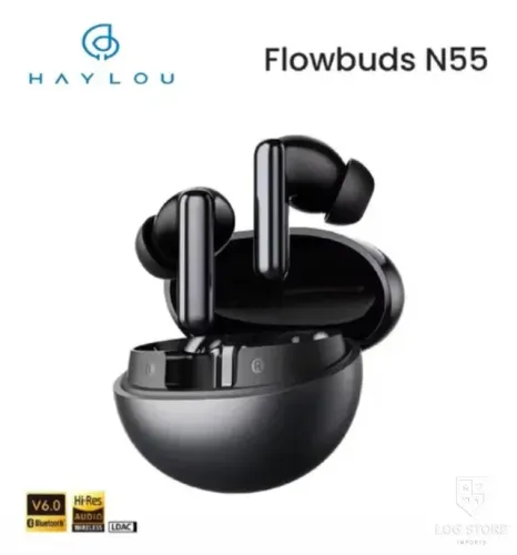 Fone Bluetooth 6.0 Haylou N55 Flowbuds ANC 54db Ldac Hi-res 40h de Bateria Preto