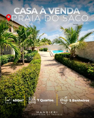 Casa ampla de 400m² na Praia do Saco, a poucos passos da praia