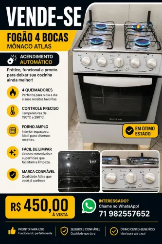 ? VENDE-SE FOGÃO ATLAS MÔNACO 4 BOCAS