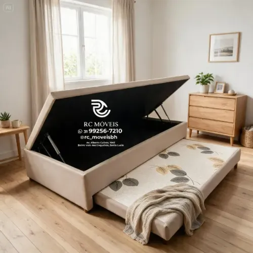 Cama Box Baú Solteiro com Auxiliar 88x1,88 D33 Suede Bege Durável