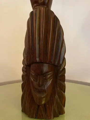 Escultura Figa Cabeça Índio Entalhada Em Madeira