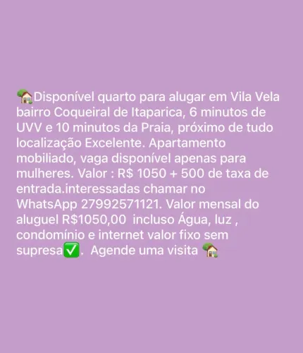 Alugo quarto de AP mobiliado