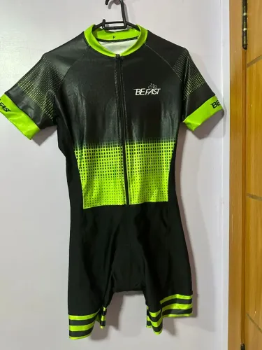 Macacão Ciclismo Feminino Be Fast Preto e Verde Neon - Tamanho P