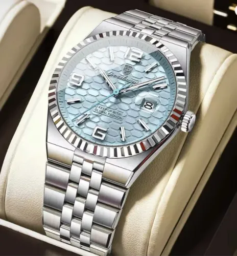 Relógio de pulso 839 Silver Mint Blue com pulseira em aço