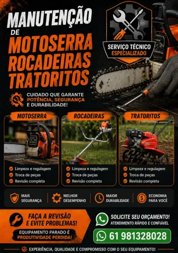 Manutenção de roçadeira, motosserra e tratorito