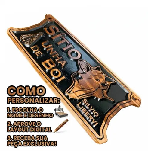 Placa de Madeira Entalhada Personalizada - Sítio, Fazenda, Área Gourmet