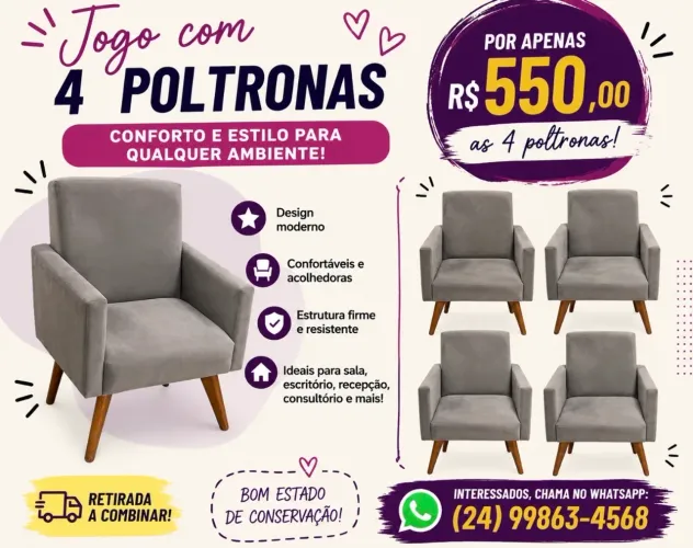 4 poltronas semi novas