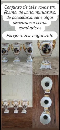 Conjunto de 3 urnas brancas com pinturas