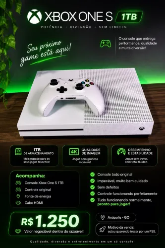 ? XBOX ONE S 1TB + CONTROLE ORIGINAL | IMPECÁVEL