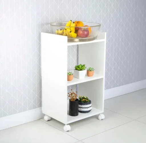 Armário ou aparador Organizador Nicho Branco Com Rodízio 40cm