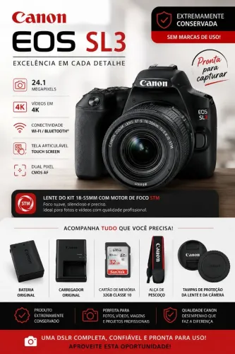 Camera DSLR Canon SL3 semi nova