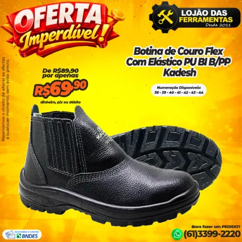 Botina de Couro Flex Com Elástico PU BI B/PP Kadesh