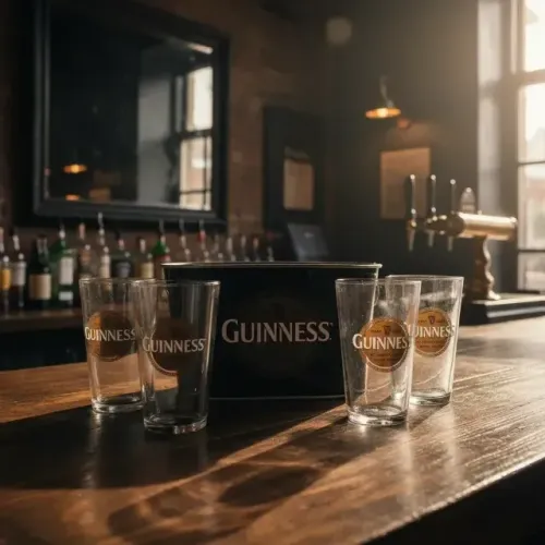 Kit 5 Peças Guinness 1 Balde 4 Copos De 473ml Importado