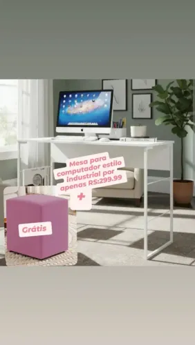 Mesa para computador estilo industrial e puff grátis