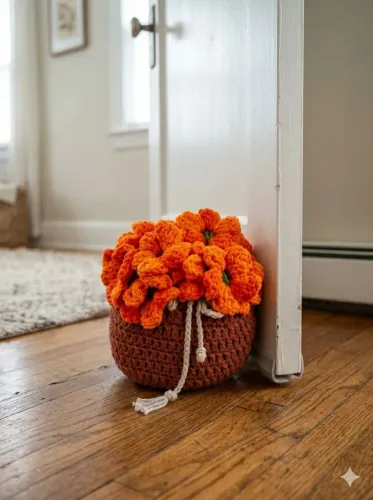 Peso de porta em crochê vaso de flores