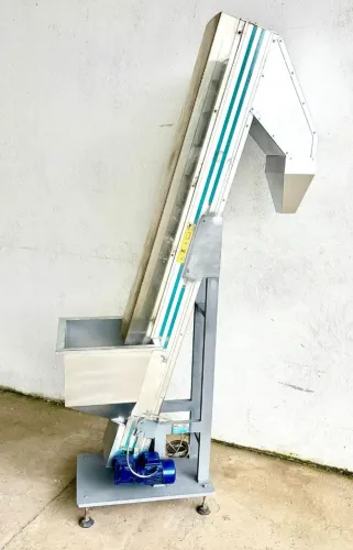 Esteira transportadora de elevação em inox e alumínio 2,30 m x 20 cm