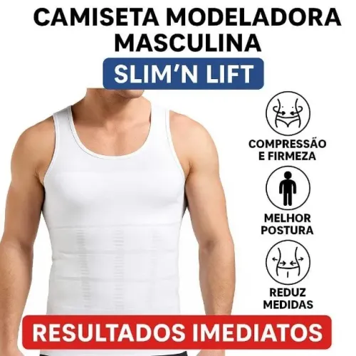 Camiseta Regata Modeladora Masculina Slim N Lift Reduz Barriga Postura