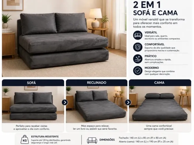 Sofá-Cama 1,40m - NOVO / NA CAIXA