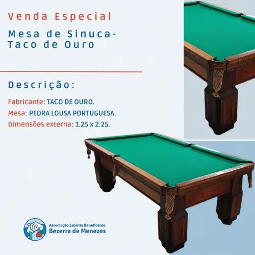 Mesa de sinuca bilhar Taco de Ouro com pedra lousa portuguesa