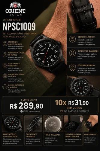 Relógio orient sport black pulseira couro legítimo