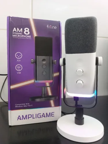 Microfone Gamer Podcast Fifine Ampligame Am8 Usb Rgb Branco Branco