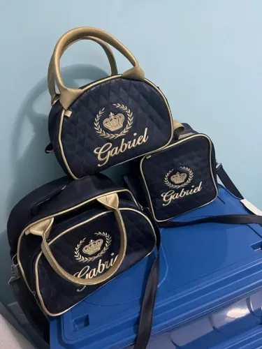 Kit Bolsa Mala Maternidade Masculino Bebê Menino 3 Peças Azul Escuro
