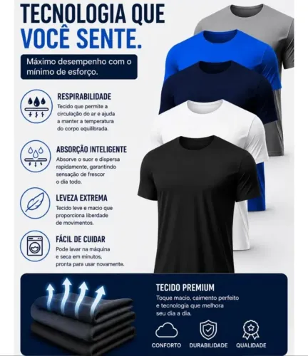 Kit 5 Camisetas Básicas Masculina Dry Fit Lisa - frete grátis 
