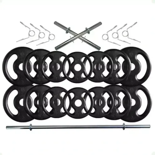 Kit 26 Kg Anilhas e Barras de Supino e Halteres