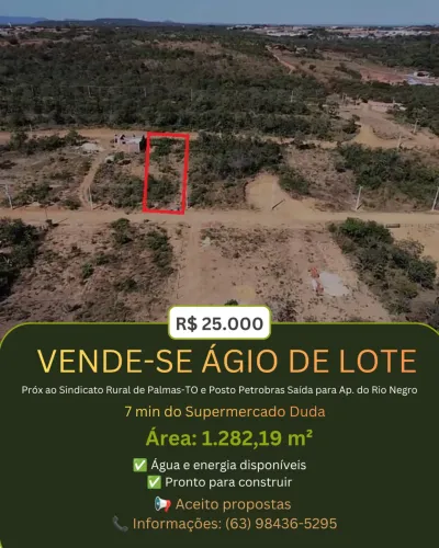 VENDO ÁGIO DE LOTE AO LADO DA 712 SUL