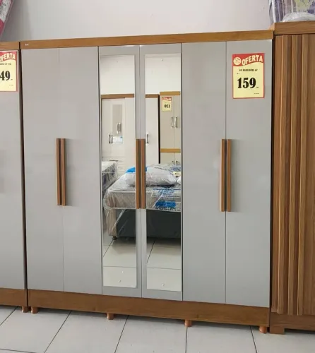 Guarda-Roupa de Casal 6 Portas com Espelho e 4 Gavetas