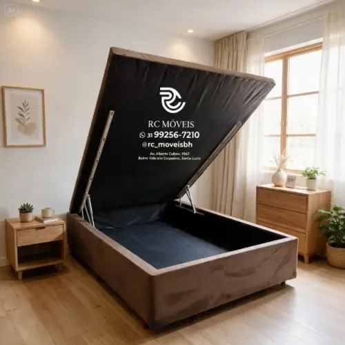 Cama Box Baú Casal 1,38x1,88 Inteiriço Pistão a Gás Corino Marrom