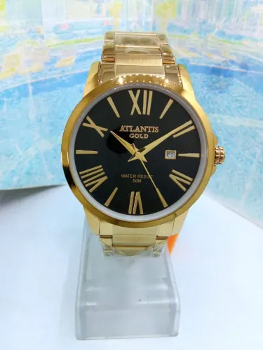 Oferta relógio masculino novo original prova dágua banhado a ouro