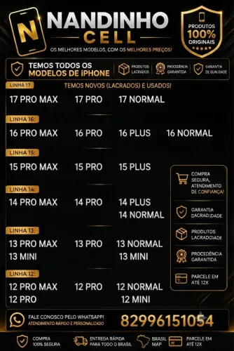 iPhones de todos os modelos do 12 ao 17 pro Max