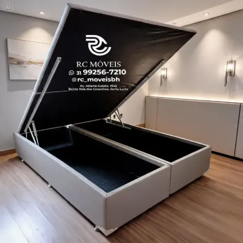 Cama Box Baú Queen 1,58x1,98 Bipartido Pistão a Gás Suede Cinza Luxo